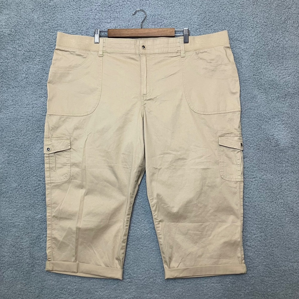Lee Relaxed Fit Cargo Crop Pants Plus Women 24W Tan Khaki Mid Rise Elastic Waist